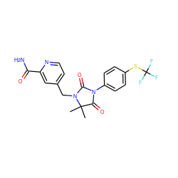 CC1(C)C(=O)N(c2ccc(SC(F)(F)F)cc2)C(=O)N1Cc1ccnc(C(N)=O)c1 ZINC000071296396