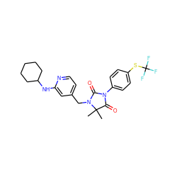 CC1(C)C(=O)N(c2ccc(SC(F)(F)F)cc2)C(=O)N1Cc1ccnc(NC2CCCCC2)c1 ZINC000071330807