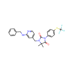 CC1(C)C(=O)N(c2ccc(SC(F)(F)F)cc2)C(=O)N1Cc1ccnc(NCc2ccccc2)c1 ZINC000071296401