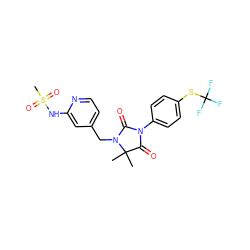 CC1(C)C(=O)N(c2ccc(SC(F)(F)F)cc2)C(=O)N1Cc1ccnc(NS(C)(=O)=O)c1 ZINC000071317414