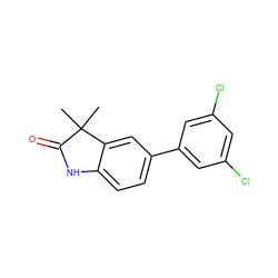 CC1(C)C(=O)Nc2ccc(-c3cc(Cl)cc(Cl)c3)cc21 ZINC000013860672