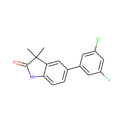 CC1(C)C(=O)Nc2ccc(-c3cc(F)cc(Cl)c3)cc21 ZINC000013860669