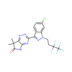 CC1(C)C(=O)Nc2nc(-c3nn(CCC(F)(F)C(F)(F)F)c4cc(Cl)ccc34)nnc21 ZINC000223807485