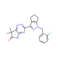 CC1(C)C(=O)Nc2nc(-c3nn(Cc4ccccc4F)c4c3CCC4)nnc21 ZINC000205093173