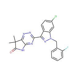 CC1(C)C(=O)Nc2nc(-c3nn(Cc4ccccc4F)c4cc(Cl)ccc34)nnc21 ZINC000223807827