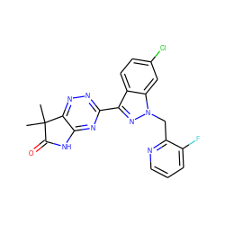 CC1(C)C(=O)Nc2nc(-c3nn(Cc4ncccc4F)c4cc(Cl)ccc34)nnc21 ZINC000223808215