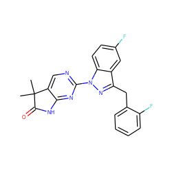 CC1(C)C(=O)Nc2nc(-n3nc(Cc4ccccc4F)c4cc(F)ccc43)ncc21 ZINC000223427653