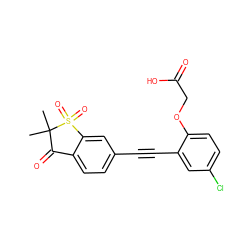 CC1(C)C(=O)c2ccc(C#Cc3cc(Cl)ccc3OCC(=O)O)cc2S1(=O)=O ZINC000073195570