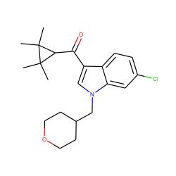 CC1(C)C(C(=O)c2cn(CC3CCOCC3)c3cc(Cl)ccc23)C1(C)C ZINC000014975753