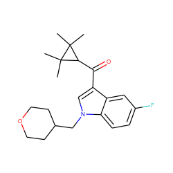 CC1(C)C(C(=O)c2cn(CC3CCOCC3)c3ccc(F)cc23)C1(C)C ZINC000014975744