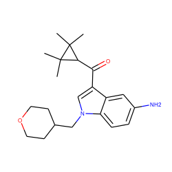 CC1(C)C(C(=O)c2cn(CC3CCOCC3)c3ccc(N)cc23)C1(C)C ZINC000014975815