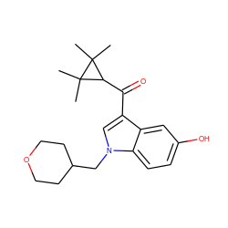 CC1(C)C(C(=O)c2cn(CC3CCOCC3)c3ccc(O)cc23)C1(C)C ZINC000014975771