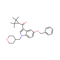 CC1(C)C(C(=O)c2cn(CC3CCOCC3)c3ccc(OCc4ccccc4)cc23)C1(C)C ZINC000014975795