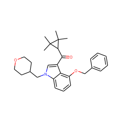 CC1(C)C(C(=O)c2cn(CC3CCOCC3)c3cccc(OCc4ccccc4)c23)C1(C)C ZINC000014975792