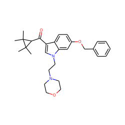 CC1(C)C(C(=O)c2cn(CCN3CCOCC3)c3cc(OCc4ccccc4)ccc23)C1(C)C ZINC000014975834