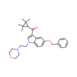 CC1(C)C(C(=O)c2cn(CCN3CCOCC3)c3ccc(OCc4ccccc4)cc23)C1(C)C ZINC000014975831