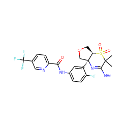 CC1(C)C(N)=N[C@@]2(c3cc(NC(=O)c4ccc(C(F)(F)F)cn4)ccc3F)COC[C@H]2S1(=O)=O ZINC000217101048