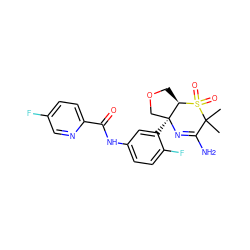 CC1(C)C(N)=N[C@@]2(c3cc(NC(=O)c4ccc(F)cn4)ccc3F)COC[C@H]2S1(=O)=O ZINC000217075829