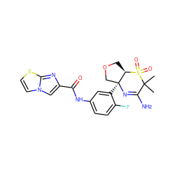 CC1(C)C(N)=N[C@@]2(c3cc(NC(=O)c4cn5ccsc5n4)ccc3F)COC[C@H]2S1(=O)=O ZINC000217082635