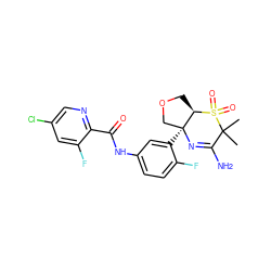 CC1(C)C(N)=N[C@@]2(c3cc(NC(=O)c4ncc(Cl)cc4F)ccc3F)COC[C@H]2S1(=O)=O ZINC000217082799