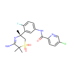 CC1(C)C(N)=N[C@](C)(c2cc(NC(=O)c3ccc(Cl)cn3)ccc2F)CS1(=O)=O ZINC000169335917