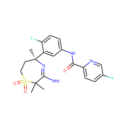 CC1(C)C(N)=N[C@](C)(c2cc(NC(=O)c3ccc(F)cn3)ccc2F)CCS1(=O)=O ZINC000201832173