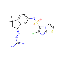 CC1(C)C/C(=N\NC(=N)N)c2cc(NS(=O)(=O)c3c(Cl)nc4sccn34)ccc21 ZINC000045299177