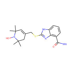 CC1(C)C=C(CSc2nc3c(C(N)=O)cccc3[nH]2)CC(C)(C)N1O ZINC000084723866