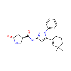 CC1(C)C=C(c2cc(NC(=O)[C@H]3CNC(=O)C3)nn2-c2ccccc2)CCC1 ZINC000169707022