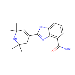 CC1(C)C=C(c2nc3c(C(N)=O)cccc3[nH]2)CC(C)(C)N1 ZINC000003819932