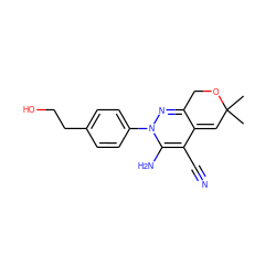 CC1(C)C=C2C(=NN(c3ccc(CCO)cc3)C(N)=C2C#N)CO1 ZINC000013838709