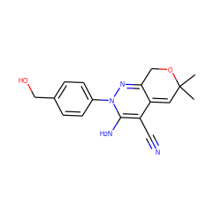 CC1(C)C=C2C(=NN(c3ccc(CO)cc3)C(N)=C2C#N)CO1 ZINC000013838671