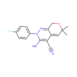 CC1(C)C=C2C(=NN(c3ccc(F)cc3)C(N)=C2C#N)CO1 ZINC000013838717