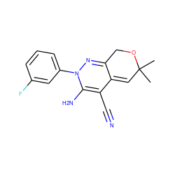 CC1(C)C=C2C(=NN(c3cccc(F)c3)C(N)=C2C#N)CO1 ZINC000013838714