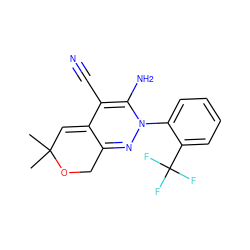 CC1(C)C=C2C(=NN(c3ccccc3C(F)(F)F)C(N)=C2C#N)CO1 ZINC000013838657