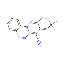 CC1(C)C=C2C(=NN(c3ccccc3F)C(N)=C2C#N)CO1 ZINC000013838712