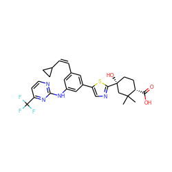 CC1(C)C[C@@](O)(c2ncc(-c3cc(/C=C\C4CC4)cc(Nc4nccc(C(F)(F)F)n4)c3)s2)CC[C@@H]1C(=O)O ZINC000221424935