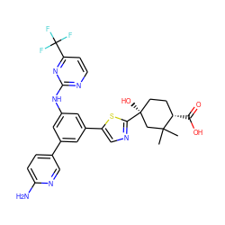 CC1(C)C[C@@](O)(c2ncc(-c3cc(Nc4nccc(C(F)(F)F)n4)cc(-c4ccc(N)nc4)c3)s2)CC[C@@H]1C(=O)O ZINC000221411730