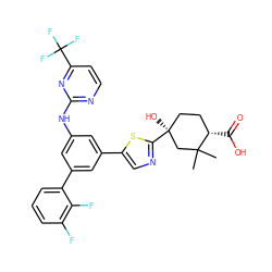 CC1(C)C[C@@](O)(c2ncc(-c3cc(Nc4nccc(C(F)(F)F)n4)cc(-c4cccc(F)c4F)c3)s2)CC[C@@H]1C(=O)O ZINC000221405071