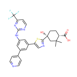 CC1(C)C[C@@](O)(c2ncc(-c3cc(Nc4nccc(C(F)(F)F)n4)cc(-c4ccncc4)c3)s2)CC[C@@H]1C(=O)O ZINC000221393151