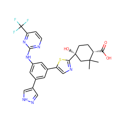 CC1(C)C[C@@](O)(c2ncc(-c3cc(Nc4nccc(C(F)(F)F)n4)cc(-c4cn[nH]c4)c3)s2)CC[C@@H]1C(=O)O ZINC000221399454