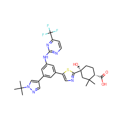 CC1(C)C[C@@](O)(c2ncc(-c3cc(Nc4nccc(C(F)(F)F)n4)cc(-c4cnn(C(C)(C)C)c4)c3)s2)CC[C@@H]1C(=O)O ZINC000221387706