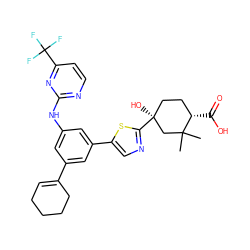 CC1(C)C[C@@](O)(c2ncc(-c3cc(Nc4nccc(C(F)(F)F)n4)cc(C4=CCCCC4)c3)s2)CC[C@@H]1C(=O)O ZINC000221417487