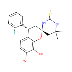 CC1(C)C[C@@]2(C[C@@H](c3ccccc3F)c3ccc(O)c(O)c3O2)NC(=S)N1 ZINC000013571065