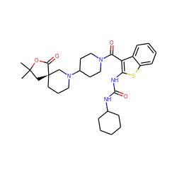 CC1(C)C[C@@]2(CCCN(C3CCN(C(=O)c4c(NC(=O)NC5CCCCC5)sc5ccccc45)CC3)C2)C(=O)O1 ZINC000073139490