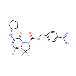 CC1(C)C[C@@H](C(=O)NCc2ccc(C(=N)N)cc2)n2c1c(Cl)nc(NC1CCCC1)c2=O ZINC000003933548