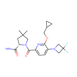 CC1(C)C[C@@H](C(N)=O)N(C(=O)c2ccc(N3CC(F)(F)C3)c(OCC3CC3)n2)C1 ZINC000146150191