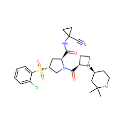 CC1(C)C[C@@H](N2CC[C@@H]2C(=O)N2C[C@H](S(=O)(=O)c3ccccc3Cl)C[C@H]2C(=O)NC2(C#N)CC2)CCO1 ZINC000169705298