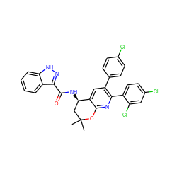 CC1(C)C[C@@H](NC(=O)c2n[nH]c3ccccc23)c2cc(-c3ccc(Cl)cc3)c(-c3ccc(Cl)cc3Cl)nc2O1 ZINC000049783648