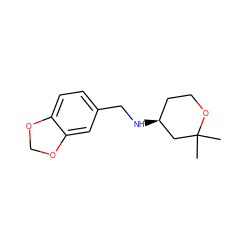 CC1(C)C[C@@H](NCc2ccc3c(c2)OCO3)CCO1 ZINC000000206539